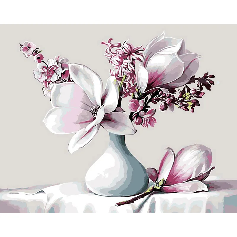 Magnolia Flower DIY Digital Painting By Numbers Modern Wall Art Canvas