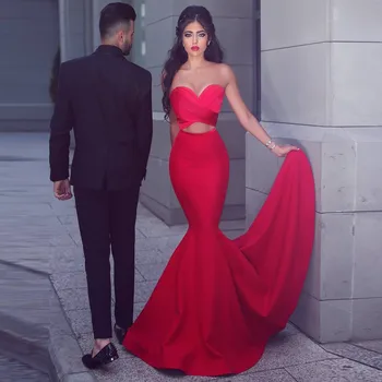 

Sweetheart Pleated Red Mermaid Prom Dress Sexy Formal Pageant Gowns Fitted Floor Length Dress for Wedding Party