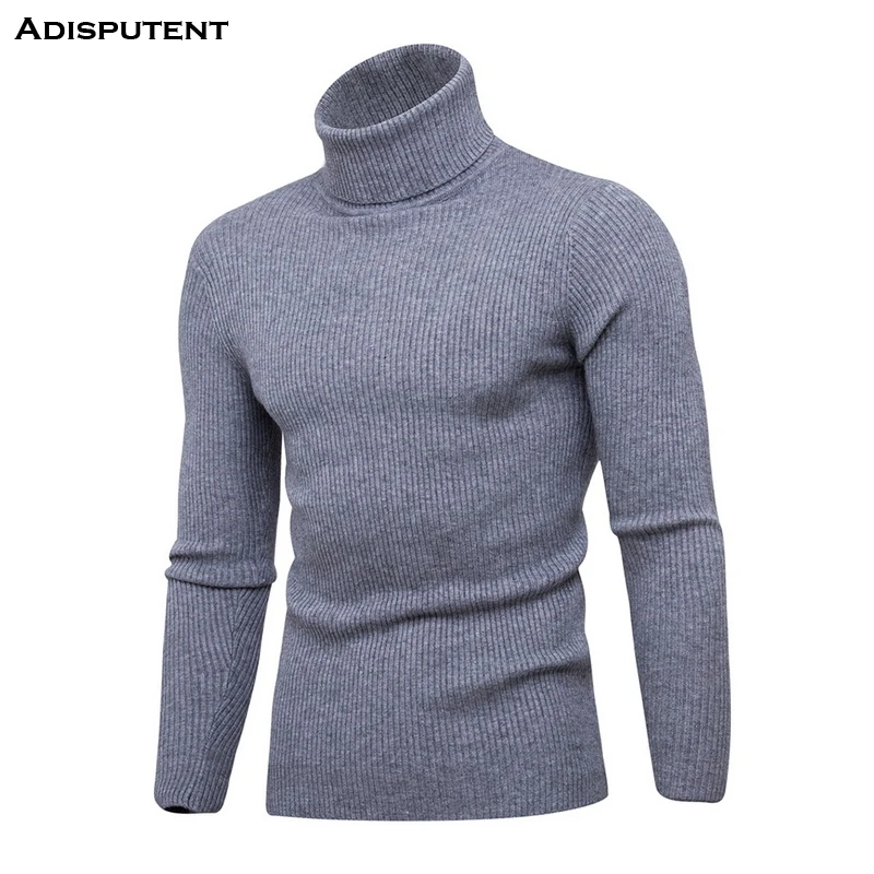 

Adisputent New Autumn Winter Men Solid Pullover Outerwear Male Knitted Long Sleeve High Collar Slim Fit Knitted Sweater Tops