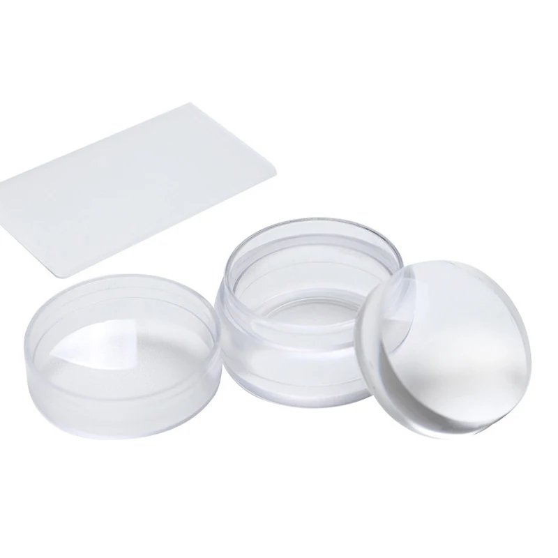 

ELECOOL 2Pcs 3.8cm Clear Silicone Jelly Stamper with Cap Nail Art Stamper + Scraper Easy to clean set for manicure