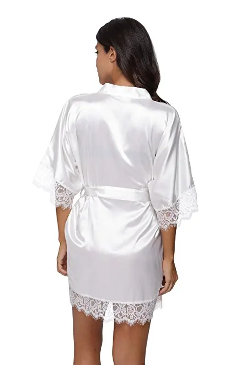 Sexy Bridesmaid Short Satin Bride Robe Lace Kimono Women Wedding Sleepwear Summer Female Bathrobe Lingerie Clothes Home Femme L3