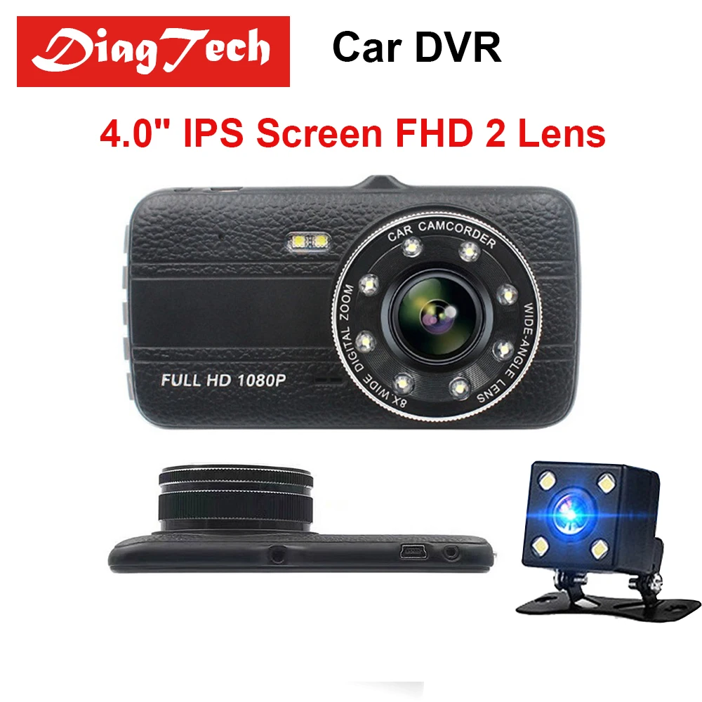 Gryan, 4,0 дюймов, ips экран, Автомобильный видеорегистратор, камера с двумя объективами, Dash Cam, Full HD, 1080 P, видеорегистраторы ночного видения с резервной камерой заднего вида