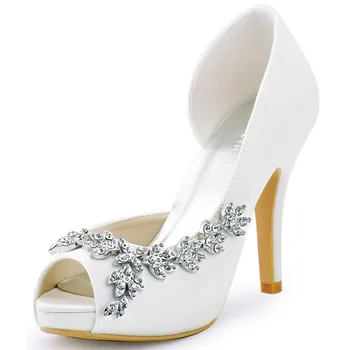 

Purple White Women High Heels Pumps Satin Wedding Shoes for Bride Evening Party Bridal Shoes Woman Peep Toe Platform Ladies