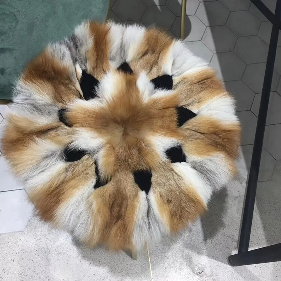 FXFURS модные новые продукты красный Лисий мех диван напольная круглая подушка