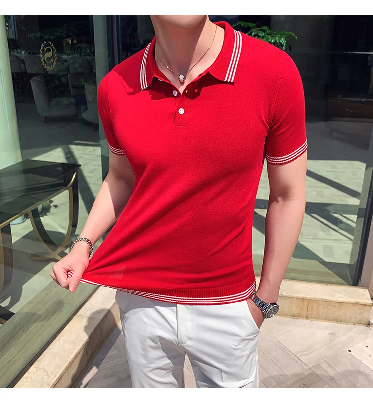 Новинка, Корейская мужская рубашка поло с коротким рукавом, мужская приталенная рубашка поло, летняя дышащая Повседневная рубашка поло, Para Hombre, 2XL-M