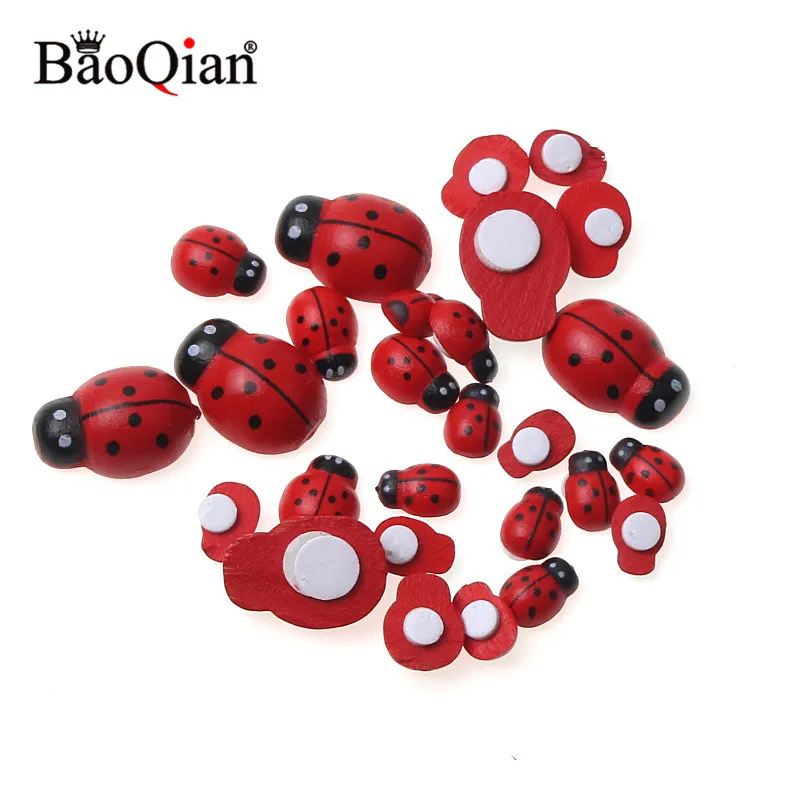 

100pcs Manual Mini Wooden Ladybug Sponge Self-adhesive Stickers Mini Fridge Magnets for Scrapbooking Home Decoration