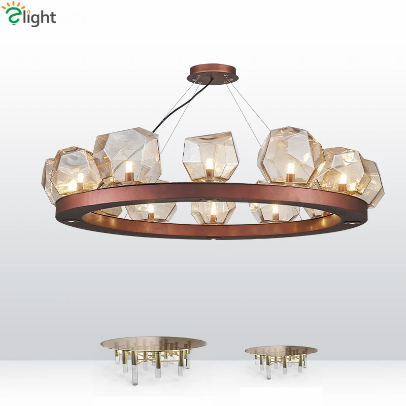 RH American Lustre Copper Color Led Pendant Light Lustre Glass Shades Pendant Lamp For Living