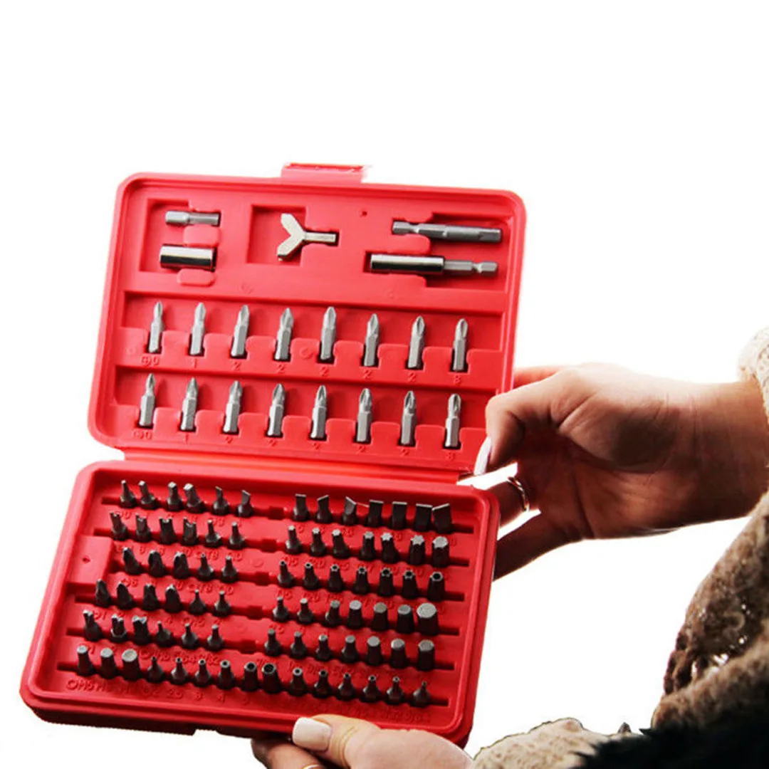 100Pcs Security Bit Set Metric & SAE Tamper Proof Torx Star Hex Key Screwdriver