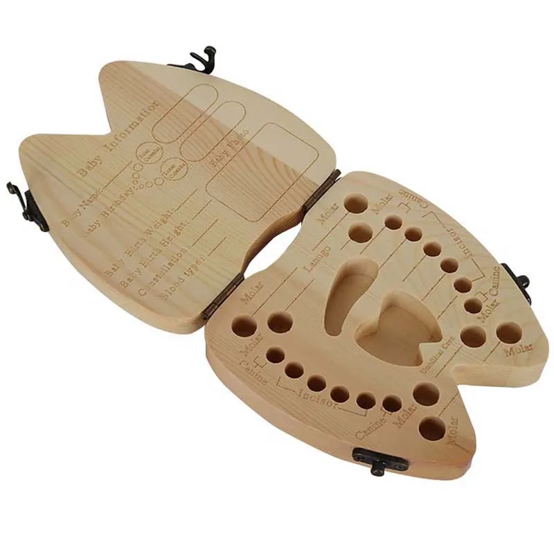 ONNPNNQ Baby Tooth Box Organizer For Baby Save Milk Teeth Wood Storage Box Tooth Shape Case Holder as a Gift For Kid Boy Girl10