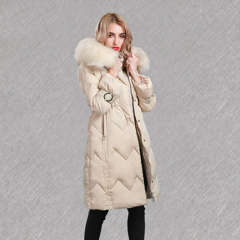 OMCHION Chaqueta Mujer Роскошная зимняя куртка с капюшоном из меха енота женское
