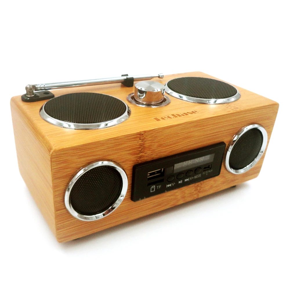 Techase Bamboo Speaker Mini Wierelss HiFi Sound Speakers Support FM Radio USB TF Card AUX-IN For MP3 Player Music Caixa De Som