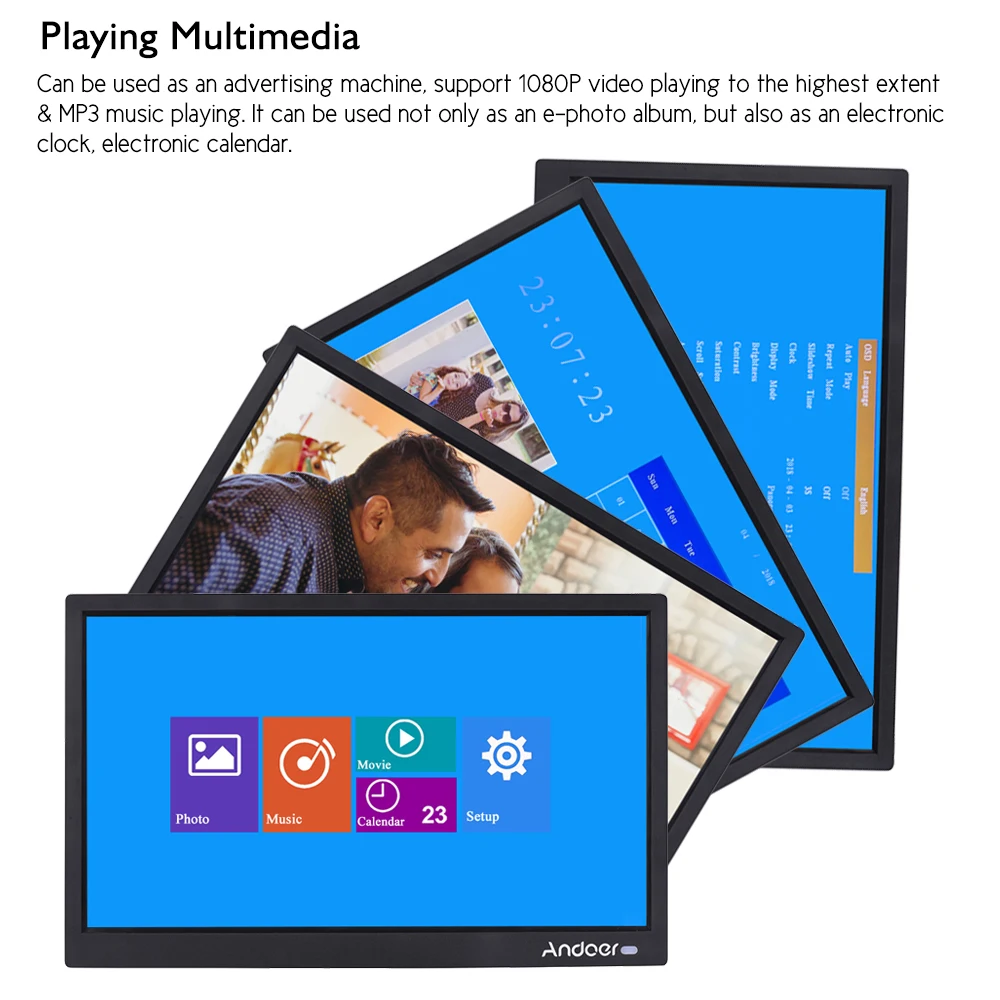 Andoer 15,6 дюймов 1920*1080 ips светодиодный цифровой фоторамка электронное изображение альбом часы календарь функции с пультом дистанционного управления