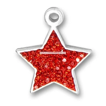 

50pcs a lot silver plated zinc studded with sparkling red crystal pentagram stars charms pendant(P500144)