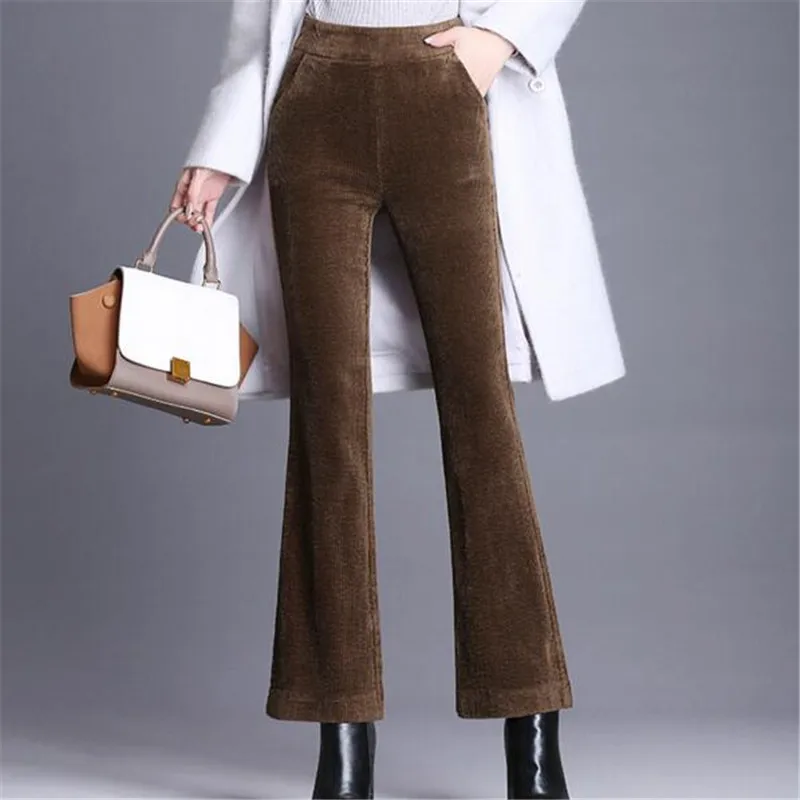 

High waist Corduroy with nine cut trousers plus 4xl casual female pants solid color 2018 Autumn new fashion