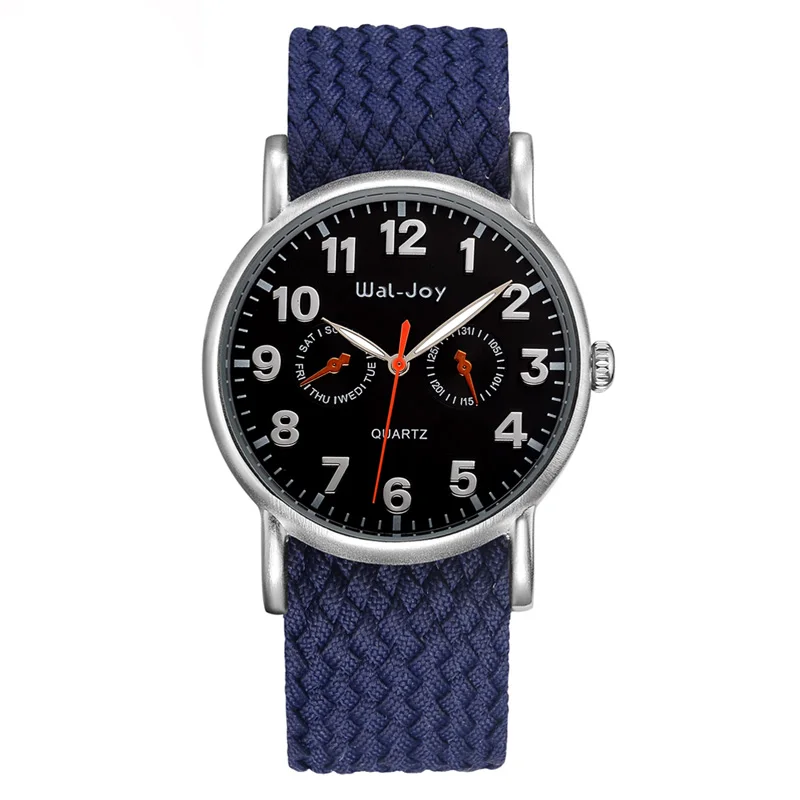 Wal-Joy подарок для мужчин кварцевые часы личность цифровой циферблат часы нейлон ткачество РЕМЕНЬ водонепроница - Цвет: Blue Black Dial