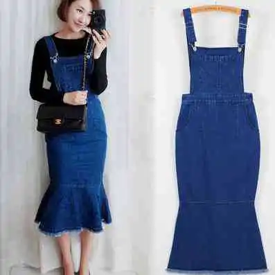 Women Denim Dress 2018 Autumn Korean Style Vintage Bodycon Strap Women Denim Dress 2018 Autumn Korean Style Vintage Bodycon Strap Mermaid Blue Jeans Casual Long Overalls 1212 In Dresses From S Clothing