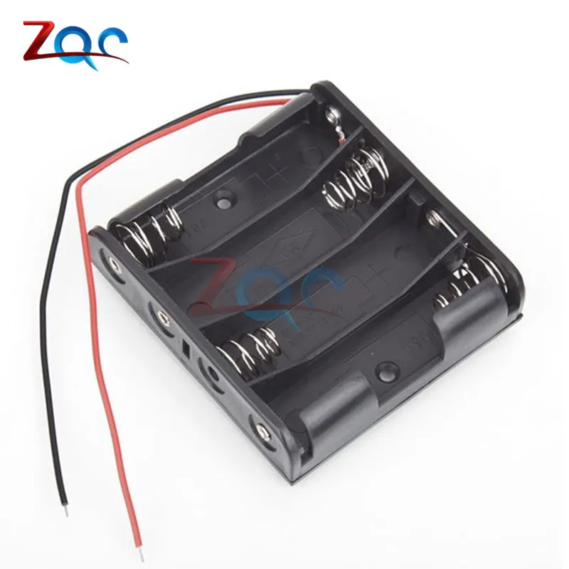 

Battery Storage Case Plastic 4 x AA Box Holder Black With 6\" Wire Leads