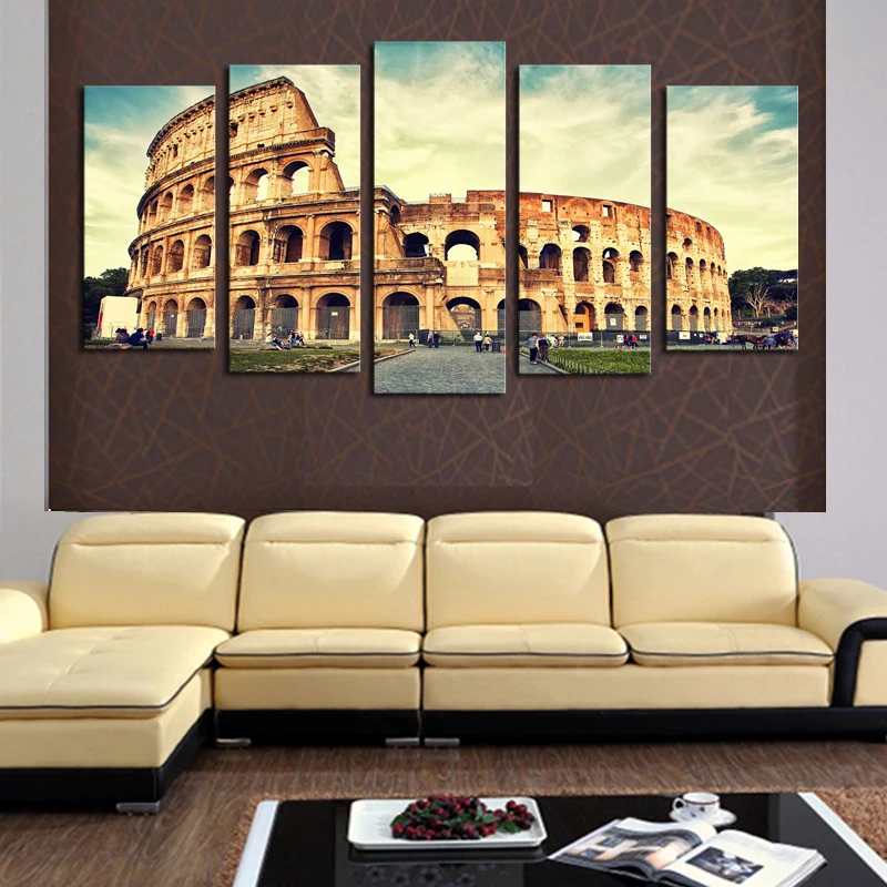 Luxry Unframed 5 Panels Classical Architecture Scenery Picture Print
