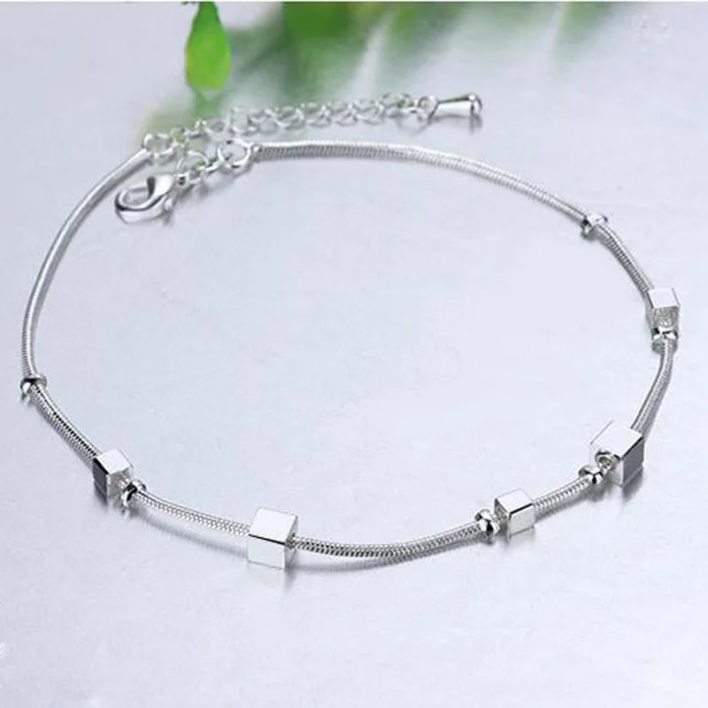 

Trendy Jewelry Ankle Chain Bracelet 925 Silver Square Chain Anklets for Women Lovely Korea Style Jewelry Gift