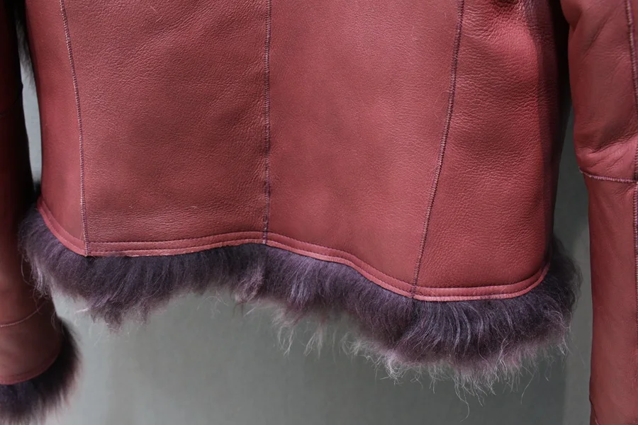 ladies genuine sheepskin leather and fur jacket big collar  (14)
