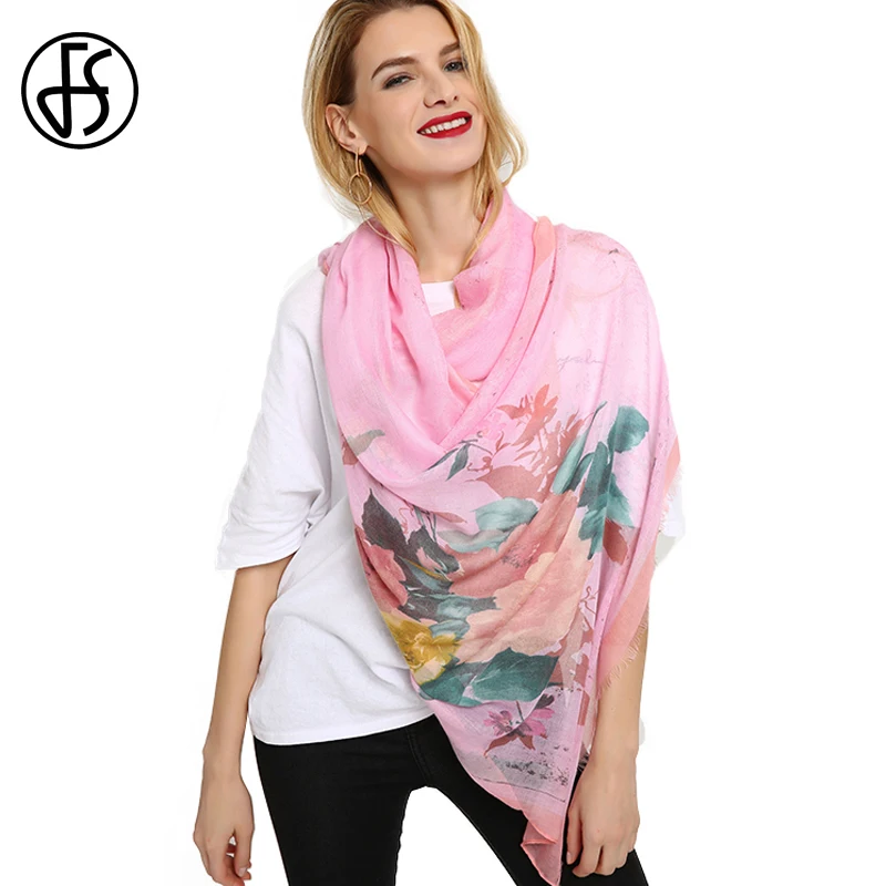 Женские Длинные хлопковые шарфы FS Foulard шарф большого размера с цветочным принтом