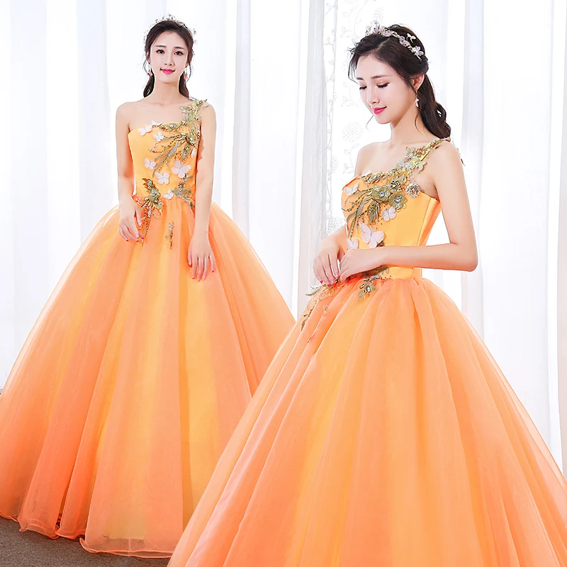 Ruthshen, элегантное платье Vestidos De 15 Anos,, Новое поступление, одно плечо, королевский синий/оранжевый цвет, бальные платья, платья для выпускного вечера