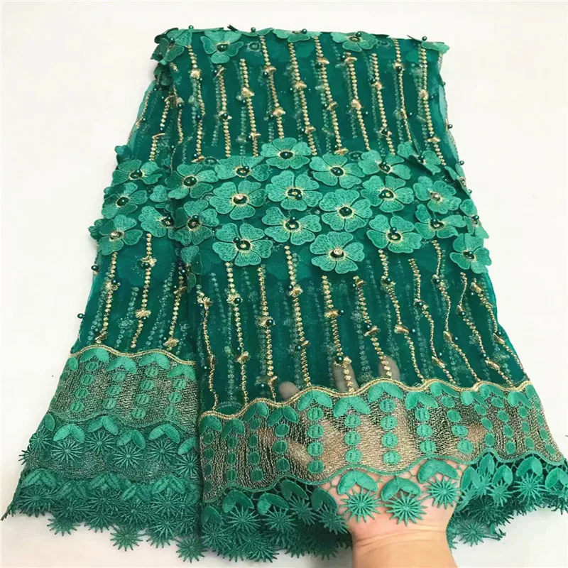 

2018 Nigerian Tulle Laces Fabric With Beads Free Shipping Green African Lace Fabric For Wedding Embroidery Lace Fabric ZQ56-3