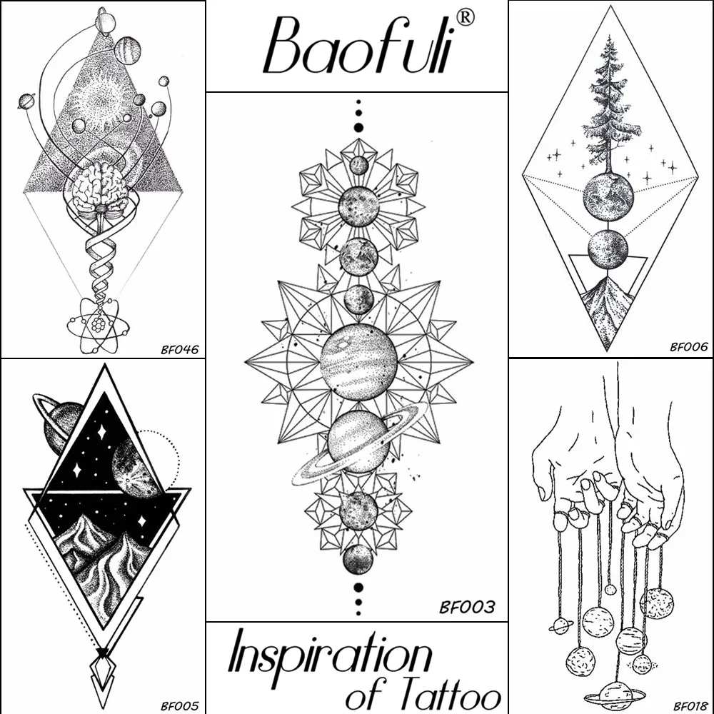 

BAOFULI 3D Temporary Henna Geometry Tattoo Waterproof Fake Body Arm Art Tatoos Planets Bracelet Star Tattoo Stickers Women Men