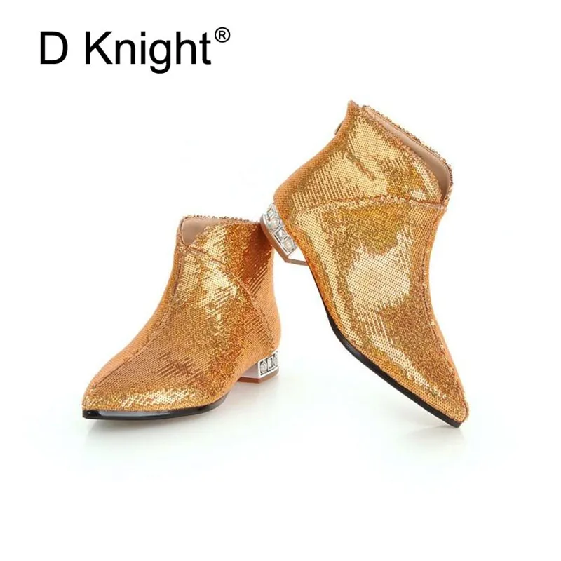 Plus Size 32-43 Women's Chelsea Boots Autumn Winter 2018 New Ankle Boots For Women Rhinestones Comfortable Sequins Ladies Shoes (9)
