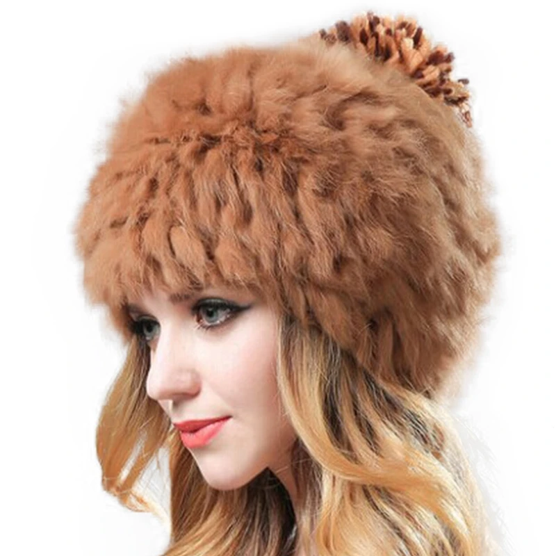 

Warm Fleece Winter Caps Faux Rabbit Fur Pompom Hats For Women 2018 Wool Knitted Ladies Skullies Beanies Pom Pom Hat Bonnet Femme