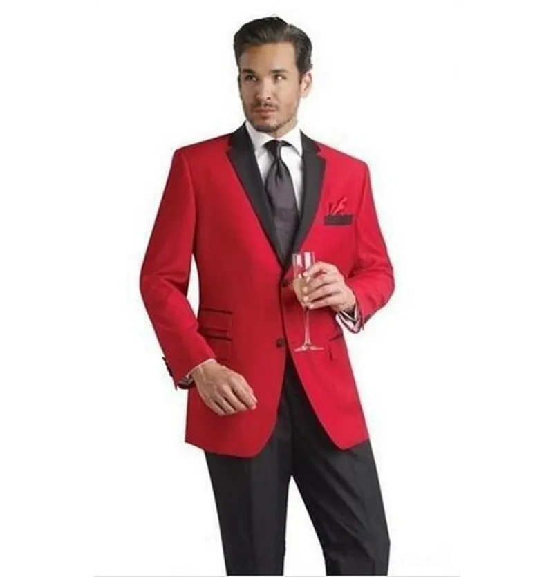 Модный Красный мужской костюм Slim Fit мужской костюм s новейший дизайн пальто брюки Свадебный вечерний Блейзер смокинг жениха костюмная куртка+ брюки