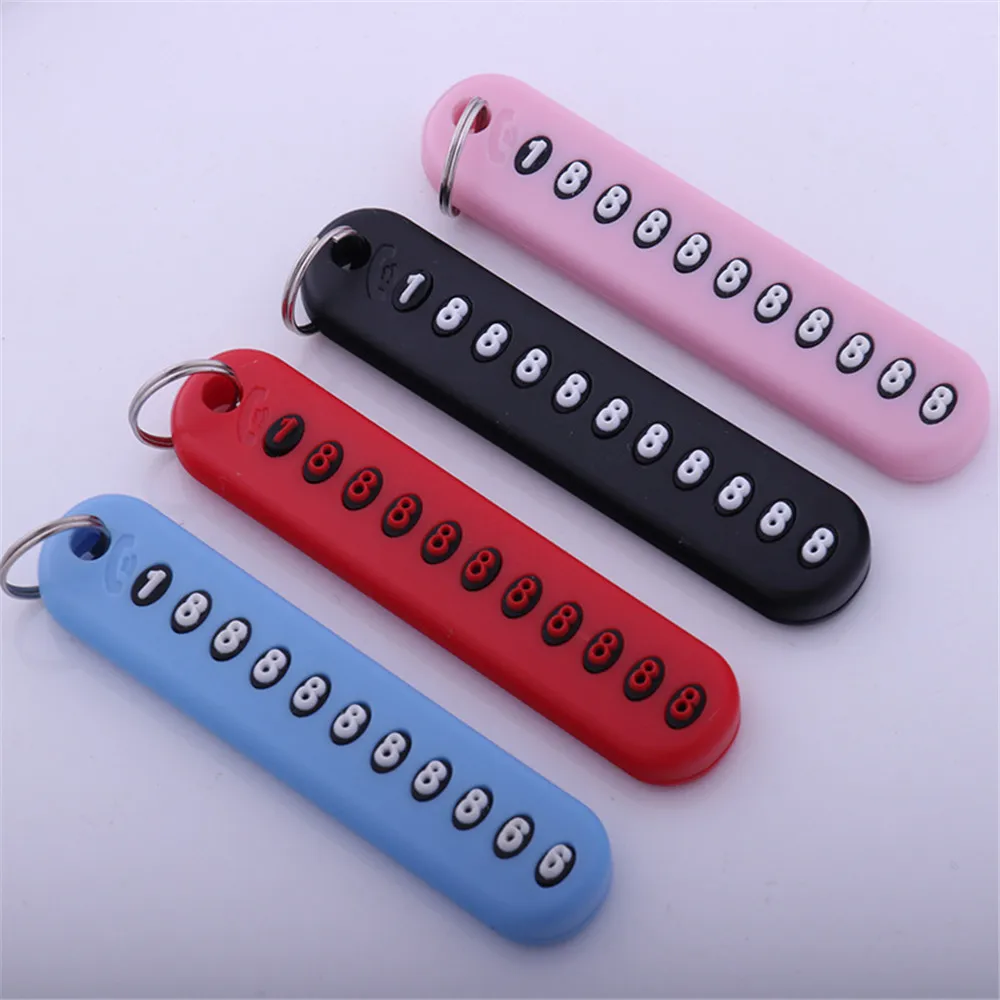 4 Pcs Anti lost Phone Number Plate Car Keychain Phone Number Keychain Car Pendant Phone Number