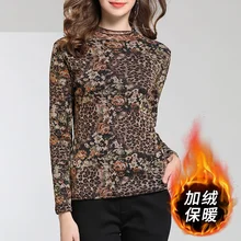 Бархатные базовые толстые Топы зимние цветочные кружева плюс размер женские теплые с длинным рукавом Пуловеры Осенние универсальные Бархатные Топы Футболка