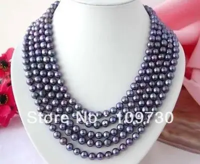 

Jewelry 001475 100" 8-9 MM ELEGANT REAL SOUTH SEA BLACK PEARL NECKLACE 14KGP