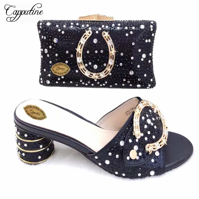 

New Design Plenty Rhinestone High Heel Shoes And Matching Bag Italian Style High Heels Shoes And Bag Set For Wedding TX-199