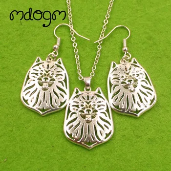 

Mdogm Keeshond Dog Animal Jewelry Sets Silver-Plate Gold Necklace Drop Earrings Pendant Gift For Women Female Fashion T110