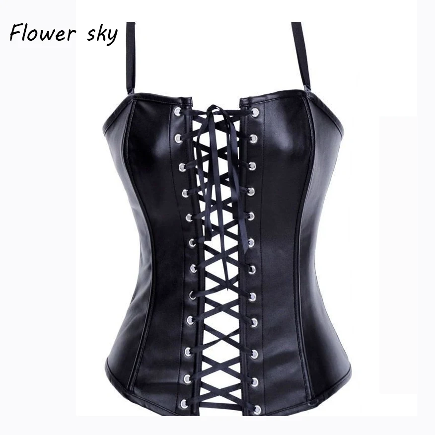 Lace Up Bustier Corset Sexy Woman's Bombshell Faux Leather sexy Lingerie corset with adjustable