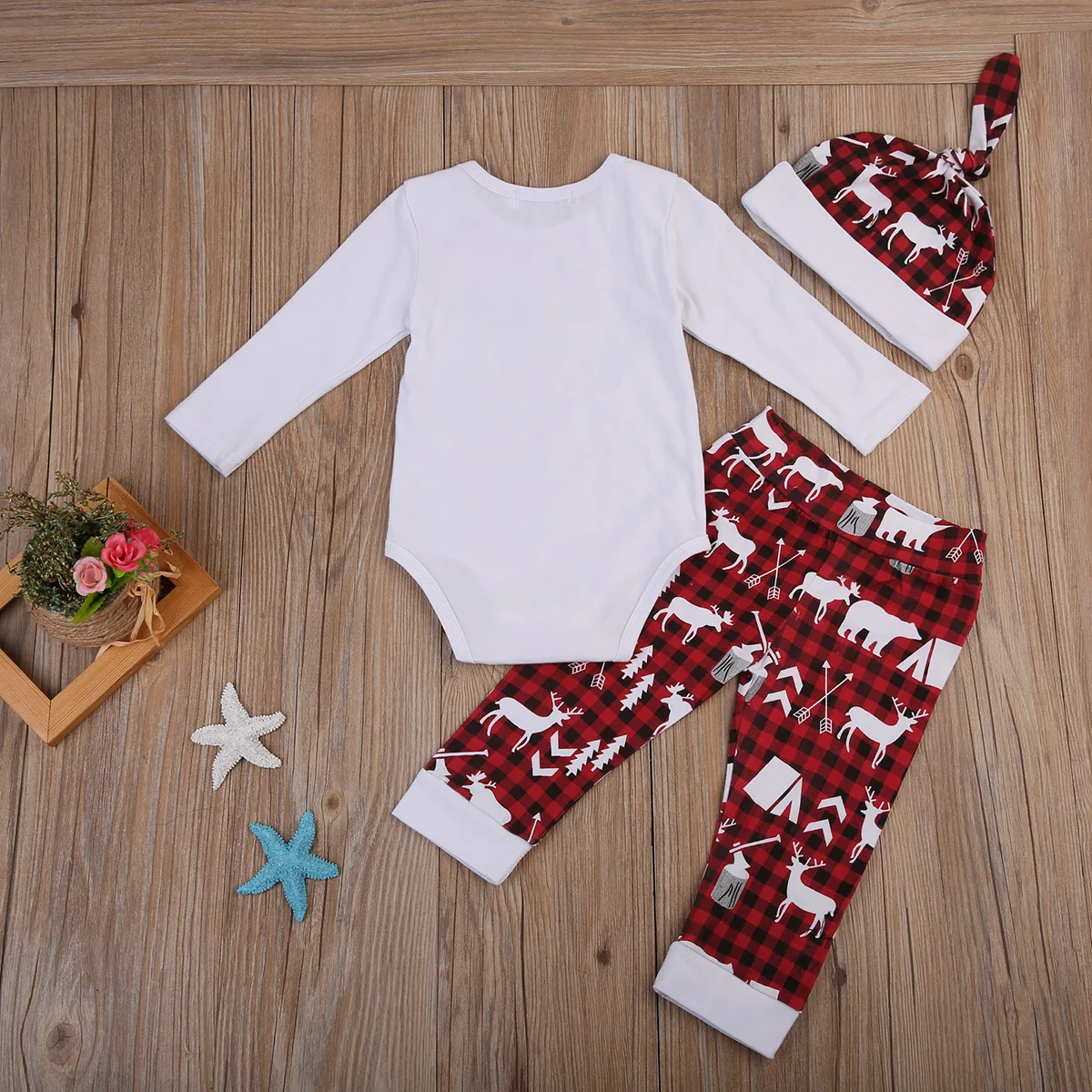 Рождественский комплект из 3 предметов для новорожденных мальчиков и девочек, топы с длинными рукавами и надписью «My First Christmas», комбинезон+ длинные штаны с рисунком оленя шапка, наряды