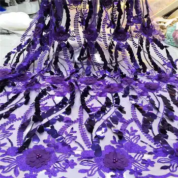 

New African lace fabric, French sequins, net lace, noble purple beads, 3D flower, African tulle sequins, lace fabric