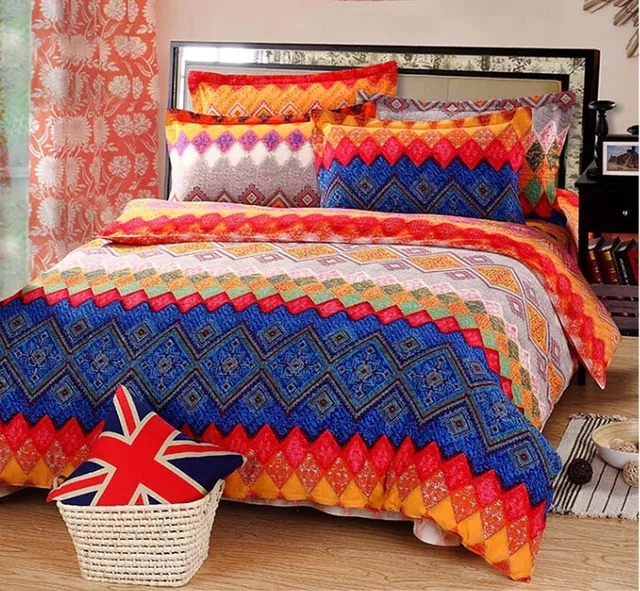 Bohemian style bedding set king Queen size bedspread red color 100