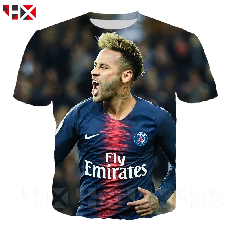 

HX New Funny Men/Women 3D Print Football Star Neymar T Shirt Unisex Fashion Short Sleeve Summer Tees Harajuku Tops HX435