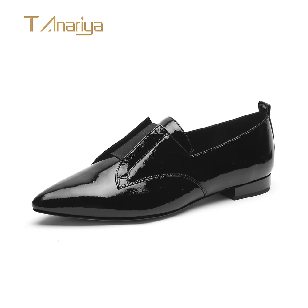 

Tanariya 2019 spring new leather patent leather black pointed shoes summer flat ladies women shoes woman