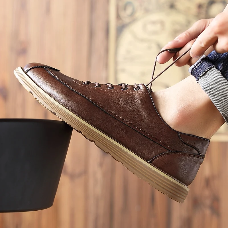 Britannique Appartements Luxe Marque De Sapato Dentelle Hommes Rétro Chaussures Aux3 Quatre Saisons darkbrown brown Mode Sneaker Bullock En Black Casual Masculino Cuir 6wPwq