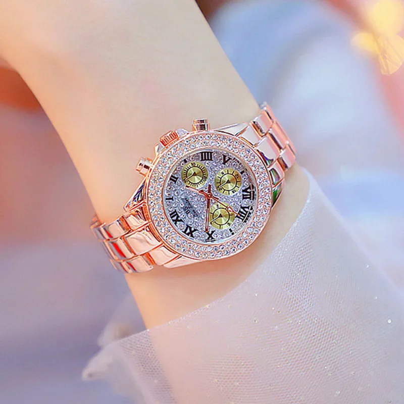 

Top Luxury Rose Gold Ladies Watch Women Crystal Dress Quartz Watches Women Stainless Steel Band Wristwatches Clock Waterproof