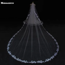 Платье белого цвета и цвета слоновой кости/Белое Тюлевое платье длиной 5 м одна Слои аппликация свадебная фата новые модные свадебные аксессуары Лидер продаж Свадебные вуали