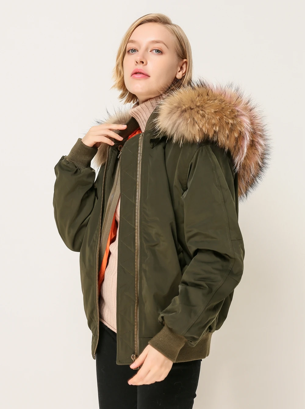 Розовый Java QC1876 Новое поступление F/W 2018 Модный женский зеленый пуховик с