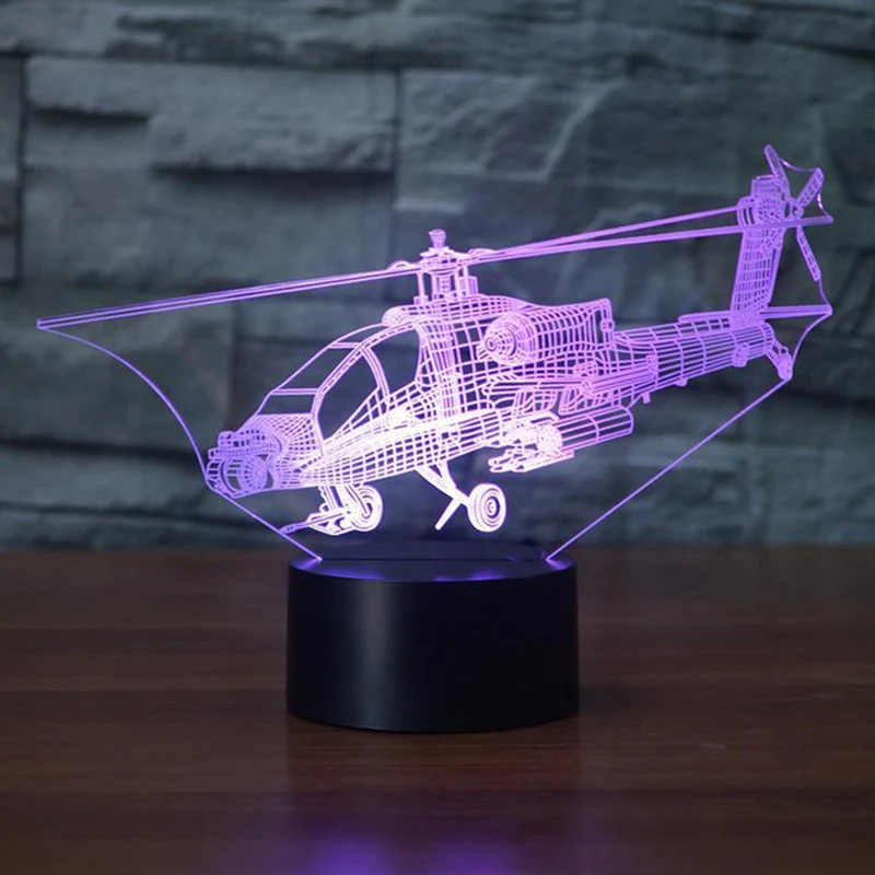 Творческий вертолет ночной Светильник s 3D светодиодный самолета настольная лампа 7 цветов изменить Спальня постели ребенка спать светильник подарки на Рождество