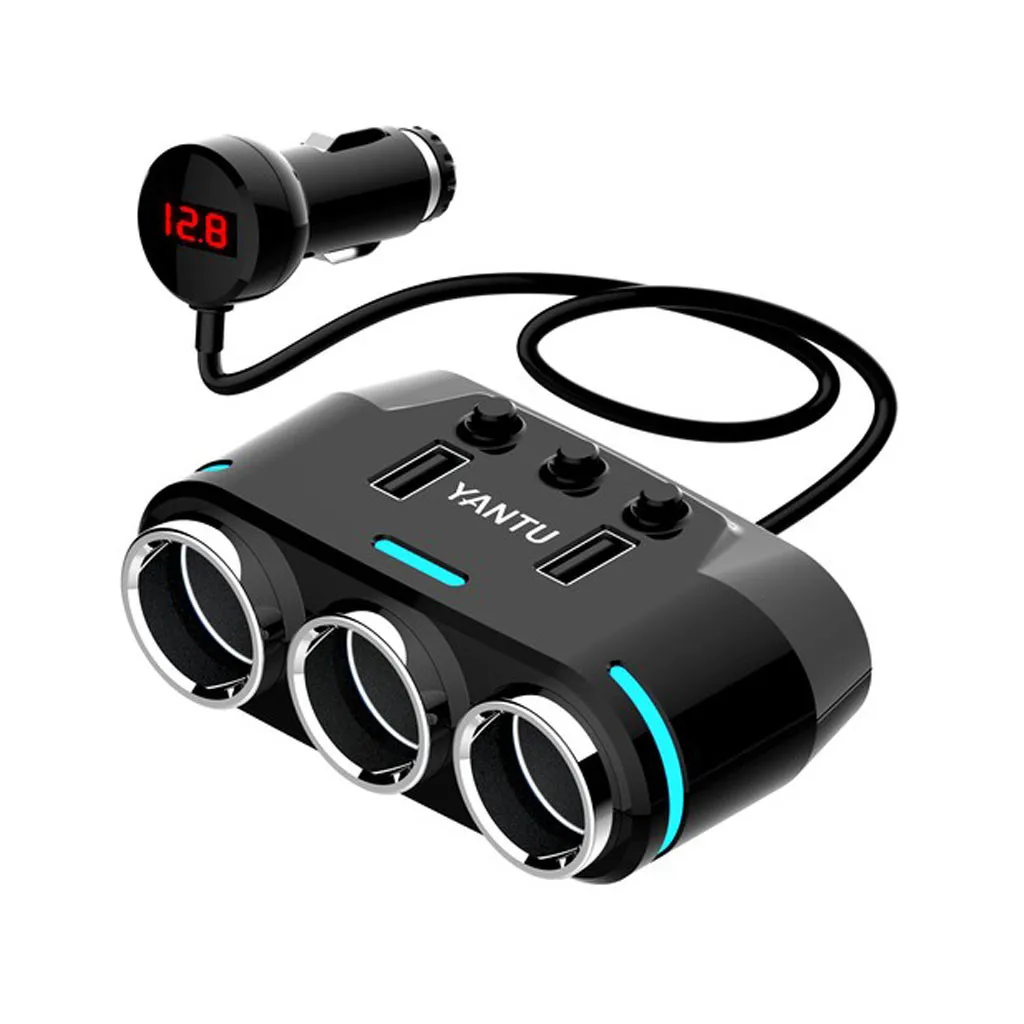 

3.1A Dual USB Car Charger Charging Voltage Current Screen Mobile Phone Charger 3 Cigarette Lighter Socket Extension Distributor