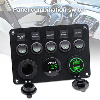 

Hot 1 Pcs 5 Gang Switch Panel Charger Control with Voltage Display Durable for Car JLD