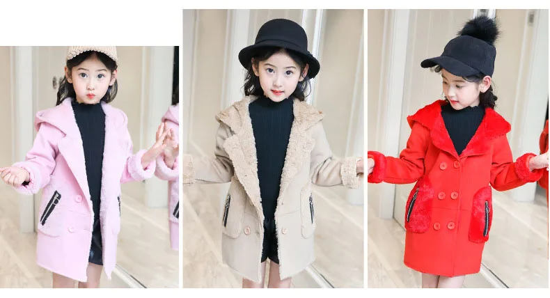 2018 new winter Children's outerwears clothing fleece coat baby big girls hooded woolen jackets for kids thick long warm coats  (13)